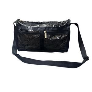 LeSportsac Black Snake Print Shoulder Satchel Bag